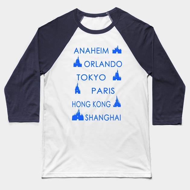 My Cities (Blue on White) Baseball T-Shirt by DevonDisneyland